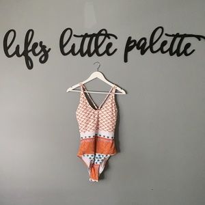 Cupshe Orange & Blue Patterned One-Piece, NWT